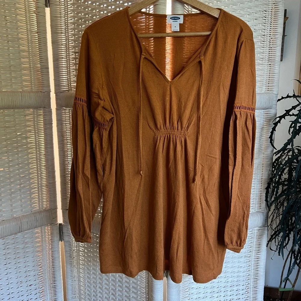 Old Navy Maternity mustard yellow top, crochet detail on sleeve, very soft. - Picture 1 of 3